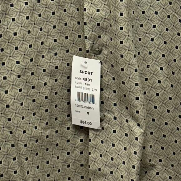 Pierre Cardin Men's Button Down Shirt, NWT, Beige and Black Pattern, Size S - Picture 3 of 4